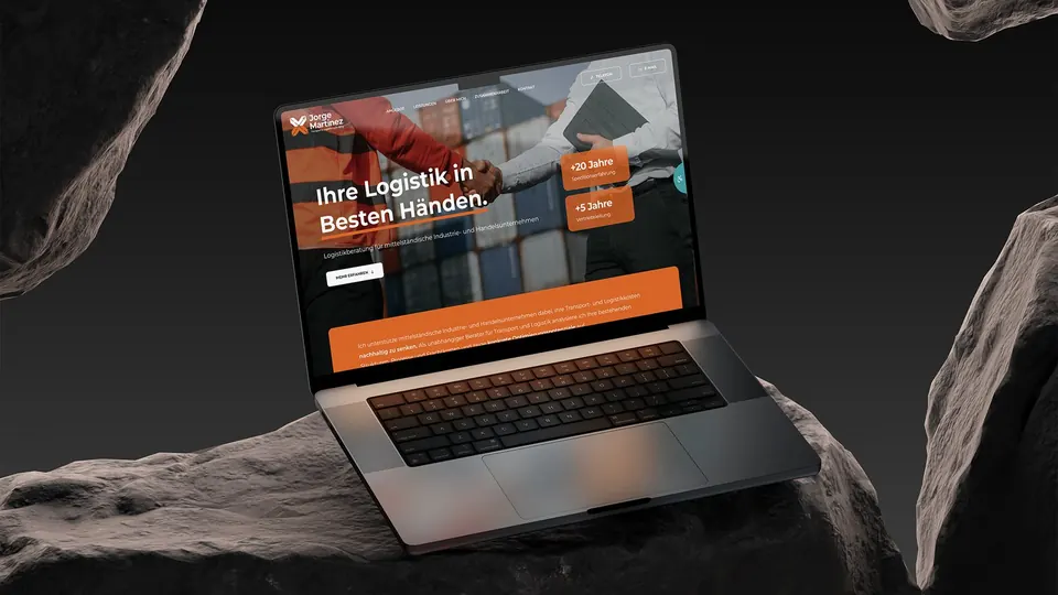 Onepager von Jorge Martínez Consulting auf einem Laptop