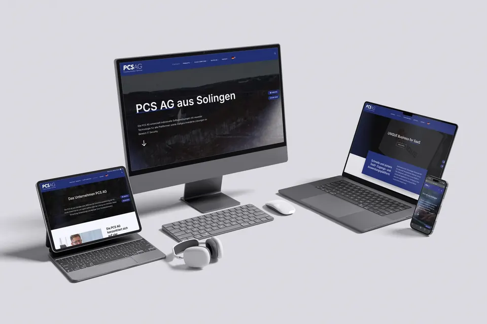 Website der PCS AG auf Desktop, Laptop, Tablet und Smartphone