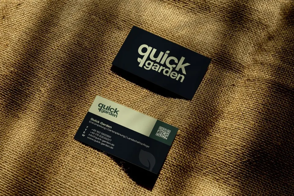 Visitenkarten von Quick Garden auf Jute